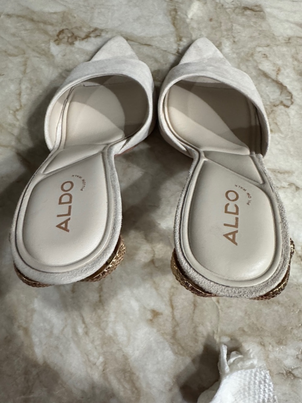 Aldo Seashella Cream Suede Pointed-Toe Heeled Mules- Women's Size 7.5 NEW - Picture 10 of 11